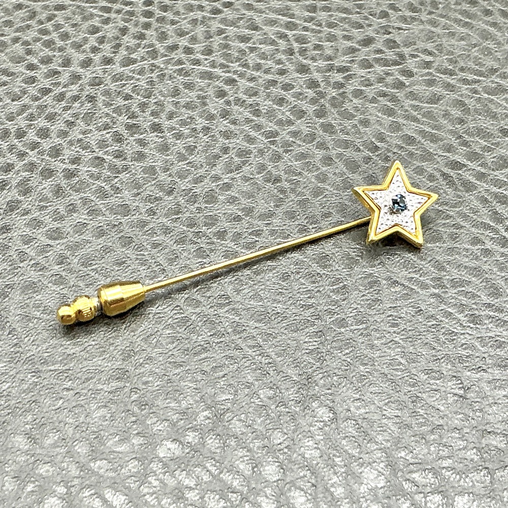 Vintage Avon Stick Pin Gold Silver Tone Star Blue Rhinestone Accent 2.25 Inch
